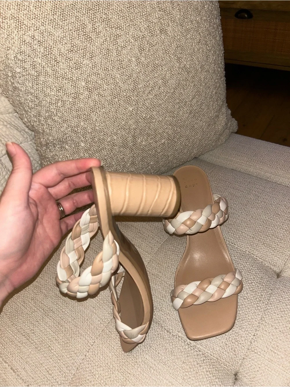 A New Day Tan and White Braided Block Heel Sandals - Picture 4 of 5